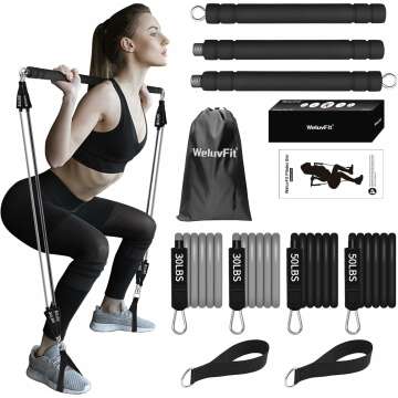 Multi-Functional Pilates Bar with Resistance Bands - Portable Home Gym Kit