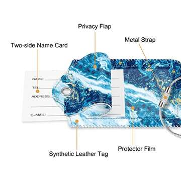 2 Pcs Luggage Tags, Fintie Privacy Cover ID Label with Stainless Steel Loop and Address Card for Travel Bag Suitcase, Sandy Wave