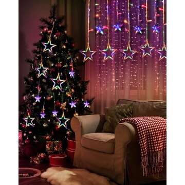 Blingstar Star Curtain Lights 138 LED 12 Star Multicolor Christmas Lights 8.2 Ft Connectable Window Lights with Remote Plug in Curtain String Lights for Christmas Ramadan Bedroom Indoor Outdoor Decor