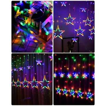 Blingstar Star Curtain Lights 138 LED 12 Star Multicolor Christmas Lights 8.2 Ft Connectable Window Lights with Remote Plug in Curtain String Lights for Christmas Ramadan Bedroom Indoor Outdoor Decor