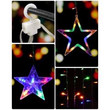 Blingstar Star Curtain Lights 138 LED 12 Star Multicolor Christmas Lights 8.2 Ft Connectable Window Lights with Remote Plug in Curtain String Lights for Christmas Ramadan Bedroom Indoor Outdoor Decor