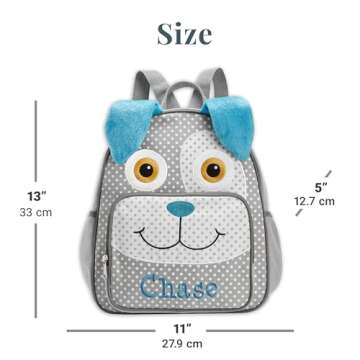 Let's Make Memories Kids Personalized Toddler Backpack for School - Custom Preschool Backpack - Little Critter - Gray Dog