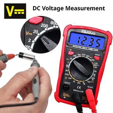 Plusivo Digital Multimeter Tester 2000 Counts AC DC Voltmeter Ohm Volt Amp Multi Meter Measures Voltage, Resistance, Current, Continuity, Tests Battery and Diode with Test Probes for Electricians