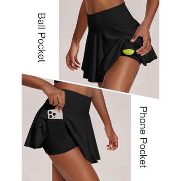 PINSPARK Women's High Waist Tennis Skirts with Shorts & Pockets