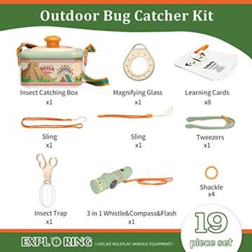 Bug Catcher for Kids Explorer Bug Catching Kit with Insect Critter Catcher, Magnifying Glass, Tweezers, Whistle & Compass, Outdoor Adventure Nature Exploration Toys for Boys Girls 3-12 Year Old