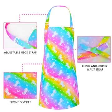 Sylfairy Aprons for Kids Girls Rainbow Unicorn Apron with Pockets for Children Kitchen Chef Aprons for Cooking Baking Painting and Party Family Gifts(Small,3-5Years)