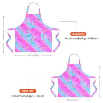 Sylfairy Aprons for Kids Girls Rainbow Unicorn Apron with Pockets for Children Kitchen Chef Aprons for Cooking Baking Painting and Party Family Gifts(Small,3-5Years)