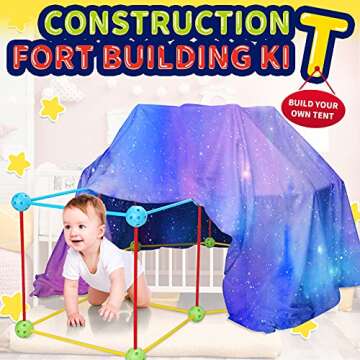 Win SPORTS Flexible Construction Fort - Building Kit for Kids,Builder Gift Kids,Build Castles Tunnels Tents Rocket and Play Kit,Boys and Girls Gift, Fun Birthday Sleepover Toy 77 Pieces