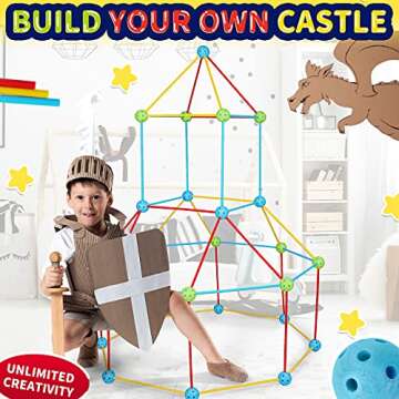 Win SPORTS Flexible Construction Fort - Building Kit for Kids,Builder Gift Kids,Build Castles Tunnels Tents Rocket and Play Kit,Boys and Girls Gift, Fun Birthday Sleepover Toy 77 Pieces