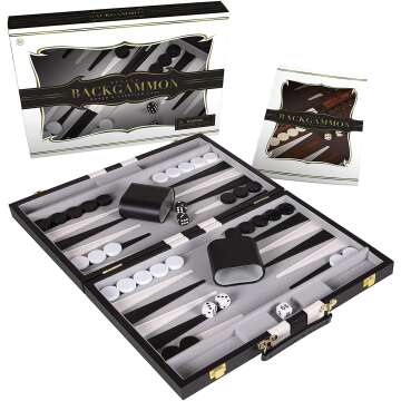 Crazy Games Backgammon Set - Classic Small Black 11 Inch Backgammon Sets for Adults Board Game with Premium Leather Case - Best Strategy & Tip Guide (Black, Small)