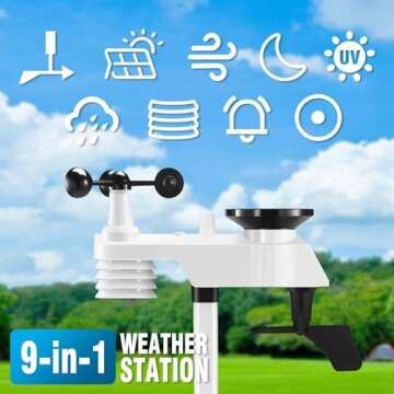 Gevanti Weather Station Wireless Indoor Outdoor with 9-in-1 Sensor & LCD Display, Weather Station with Rain Gauge and Wind Speed/Direction, Moon Phase, Forcast, Temperature, Pressure, Humidity, Alarm