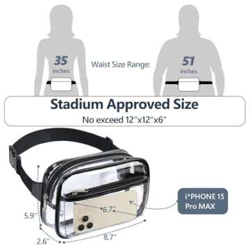 Clear Fanny Pack Stadium Approved - Packism Clear Belt Bag for Women Men Transparent Waist Bag with Adjustable Strap for Concerts, Sporting Events - Black