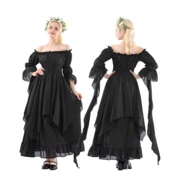 NSPSTT Victorian Dress Renaissance Costume Women Gothic Witch Dress Medieval Wedding Dress(L/XL, Black)