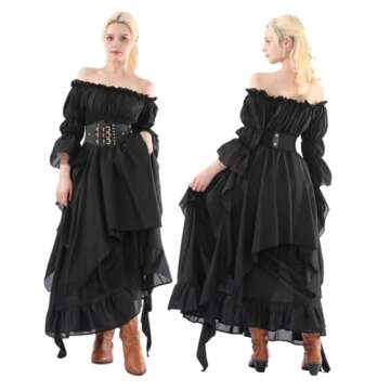 NSPSTT Victorian Dress Renaissance Costume Women Gothic Witch Dress Medieval Wedding Dress(L/XL, Black)