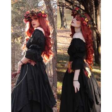 NSPSTT Victorian Dress Renaissance Costume Women Gothic Witch Dress Medieval Wedding Dress(L/XL, Black)