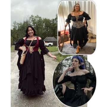 NSPSTT Victorian Dress Renaissance Costume Women Gothic Witch Dress Medieval Wedding Dress(L/XL, Black)