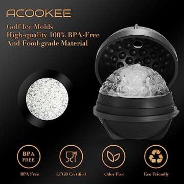 ACOOKEE Novelty Golf Ball Ice Maker Mold Set of 2, Funny Golf Gifts for Men Golfers, Golf Accessories for Men, 2.5" Large Sphere Round Whiskey Ice Cube Molds for Bourbon, Cocktails