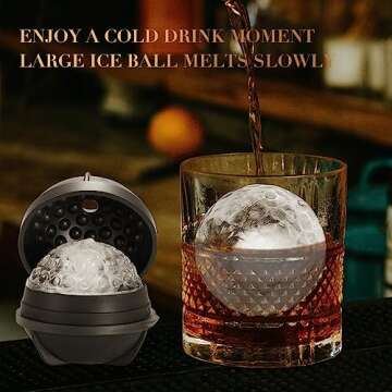 ACOOKEE Novelty Golf Ball Ice Maker Mold Set of 2, Funny Golf Gifts for Men Golfers, Golf Accessories for Men, 2.5" Large Sphere Round Whiskey Ice Cube Molds for Bourbon, Cocktails