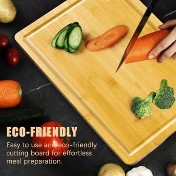 Cosy Family Wood Cutting Boards for Kitchen - Set of 3 - Bamboo Cutting Boards with Juice Groove, Serving Board Set, Thick Chopping Board for Meat, Veggies, Easy to clean