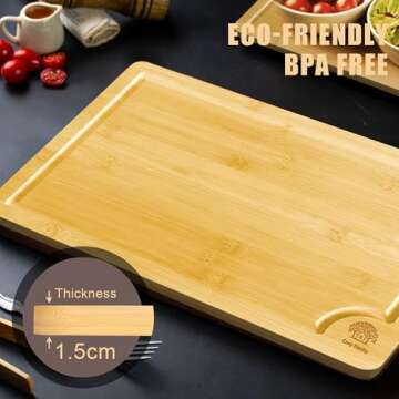 Cosy Family Wood Cutting Boards for Kitchen - Set of 3 - Bamboo Cutting Boards with Juice Groove, Serving Board Set, Thick Chopping Board for Meat, Veggies, Easy to clean