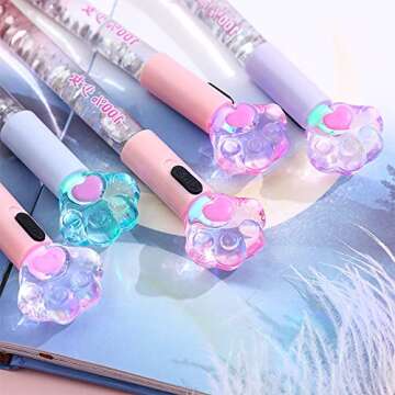 8 Pcs Cute Pens Kawaii Pens Fun Pens, 0.5mm Cat Paw Shiny Luminous Ballpoint Pens, Korean Japanese Stationery School Supplies for Teen Girls Women, Black Writing Gel Pens