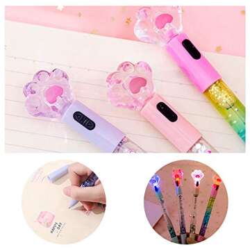 8 Pcs Cute Pens Kawaii Pens Fun Pens, 0.5mm Cat Paw Shiny Luminous Ballpoint Pens, Korean Japanese Stationery School Supplies for Teen Girls Women, Black Writing Gel Pens