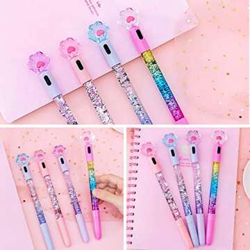 8 Pcs Cute Pens Kawaii Pens Fun Pens, 0.5mm Cat Paw Shiny Luminous Ballpoint Pens, Korean Japanese Stationery School Supplies for Teen Girls Women, Black Writing Gel Pens