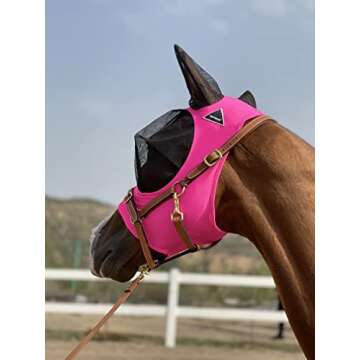 Horse Fly Mask Super Comfort Horse Fly Mask Elasticity Fly Mask with Ears We Only Make Products That Horses Like… (Dark Pink, L)