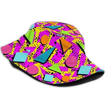 Vintage 80s Memphis Bucket Hats Fashion Sun Cap Packable Outdoor Fisherman Hat for Women and Men