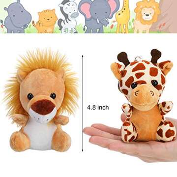 Sumind 12 Pieces Valentine's Day Mini Stuffed Forest Animals Jungle Animal Plush Toys 4.8 Inch Cute Plush Elephant Lion Giraffe Tiger Plush for Animal Themed Parties Achievement(Sitting)