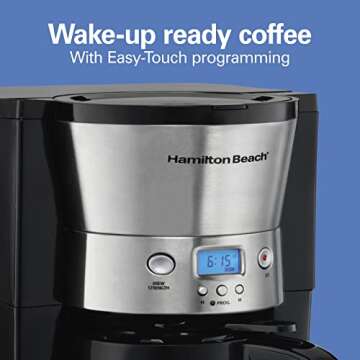 Hamilton Beach Programmable Coffee Maker with 10 Cup Thermal Carafe, 3 Brewing Options, Auto Shutoff & Pause and Pour, Stainless Steel (46899R)