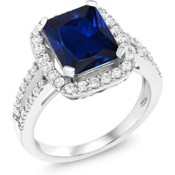 Blue Sapphire Engagement Ring in Sterling Silver