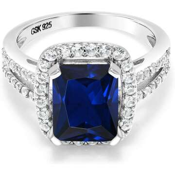 Blue Sapphire Engagement Ring in Sterling Silver