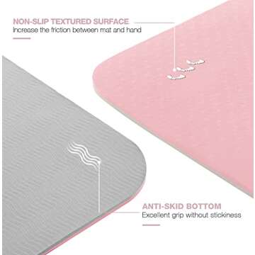 Non Slip, Pilates Fitness Mats, Eco Friendly, Anti-Tear 1/4" Thick Yoga Mats for Women, Exercise Mats for Home Workout with Carrying Sling (72"x24", Parfait Pink & Gray)