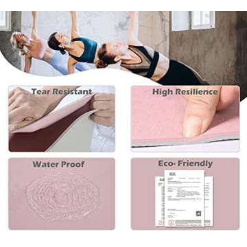 Non Slip, Pilates Fitness Mats, Eco Friendly, Anti-Tear 1/4" Thick Yoga Mats for Women, Exercise Mats for Home Workout with Carrying Sling (72"x24", Parfait Pink & Gray)