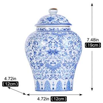 Chinese Ginger Jar with Lid Chinoiserie Antique Style,Home Decorative Retro Blue and White Porcelain Flowers Ceramic Covered Jar Vase,Traditional China Ming and Qing Style (Utmost Jar)