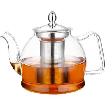 HIWARE Stovetop Safe 1000ml Glass Teapot with Infuser