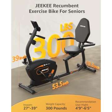 JEEKEE Recumbent Exercise Bike for Adults Seniors - Indoor Magnetic Cycling Fitness Equipment for Home Workout Black