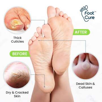 Foot Cure Foot Care/ Exfoliator & Callus Remover Pedicure Set – Includes Foot File for Dead Skin, Tea Tree Oil Foot Soak Salts, Urea Cream 40 Percent & Foot Callus Removal Gel – Made in USA