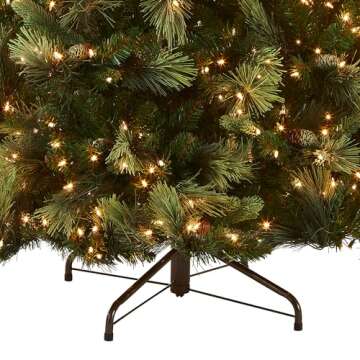 National Tree Company Pre-lit Artificial Christmas Tree | Includes Pre-strung White Lights and Stand | Flocked with Cones | Carolina Pine - 7.5 ft