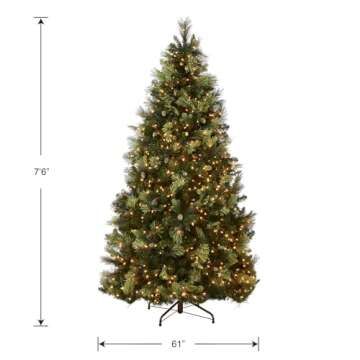 National Tree Company Pre-lit Artificial Christmas Tree | Includes Pre-strung White Lights and Stand | Flocked with Cones | Carolina Pine - 7.5 ft