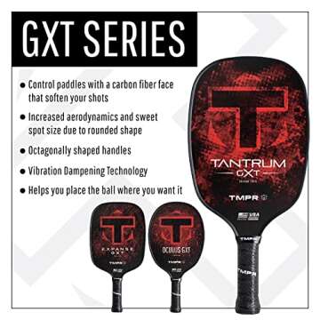 TMPR Sports GXT Series - Pickleball Paddle with Carbon Fiber Face for Control and Spin, 13mm Aerodynamic Shape for Larger Sweet Spot, USAPA Approved