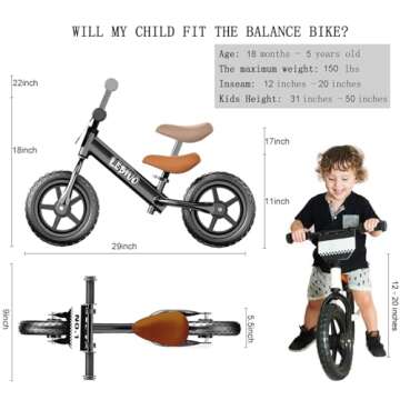 LEDIVO Toddler Balance Bike 2 Year Old, No Pedal 12 Inch Bike for Kids 24 Months to 5 Years Old, Customize Plate (3 Stickers Included), Gift Bikes for Boys Girls 2-5