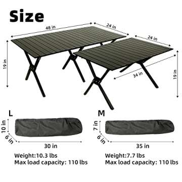 ROCK CLOUD Folding Camping Table Aluminum Portable Roll-Up Picnic Table 4-6 Person for BBQ Backyard Patio Party, 48x24 in, Wood Grain