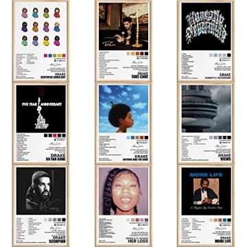 Drake Posters Album Cover Posters Print Music Posters Canvas Wall Art Room Aesthetic Set of 9 for Teen and Girls Dorm Decor 8x12 inch Unframed