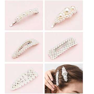 Cubaco Pearls Hair Clips for Girls Women Wedding Bridal,Hair Barrettes Hair Pins 5 Pack Silver Different Shapes Clip Hair Styling Tools Accessories for Women Gifts