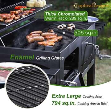 Captiva Designs Extra Large Charcoal BBQ Grill - 794 SQIN Cooking Area