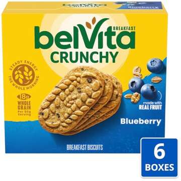 belVita Blueberry Breakfast Biscuits, 30 Total Packs, 6 Boxes (4 Biscuits Per Pack)