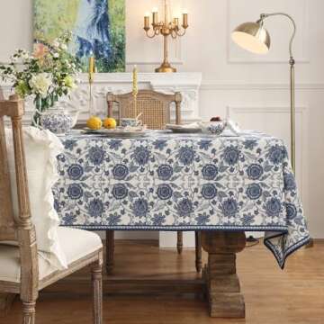 patdrea Designer Blue Tablecloth for Rectangle Tables,Vintage Elegant Linen with Paisley Floral Pattern Tablecloths,Farmhouse Flower Table Cover Cloth Decor for Kitchen Dining Christmas,63"*102"