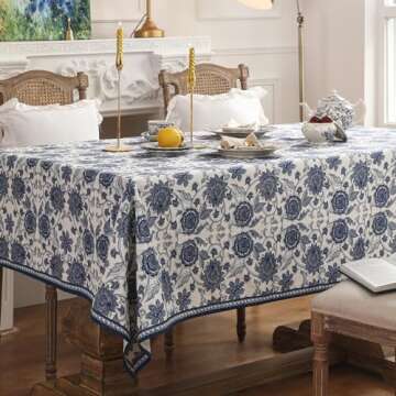 patdrea Designer Blue Tablecloth for Rectangle Tables,Vintage Elegant Linen with Paisley Floral Pattern Tablecloths,Farmhouse Flower Table Cover Cloth Decor for Kitchen Dining Christmas,63"*102"